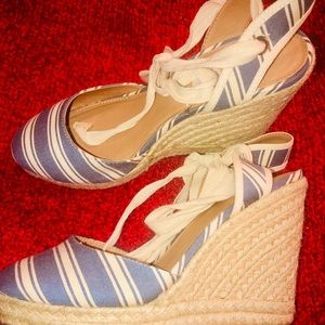 BLUE & CREAM WEDGE ESPADRILLES